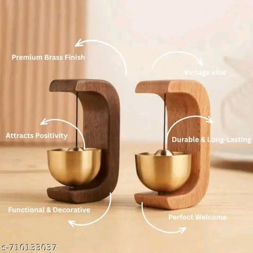 2-PC Wooden magnetic self adhesive door chime bell with brass, Dopamine door bell.