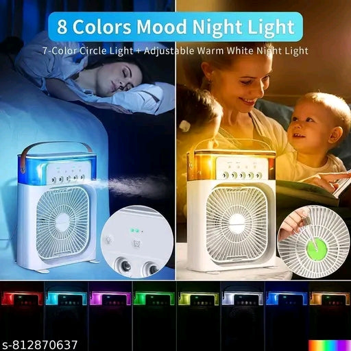 Mini Air Conditioner with 7 colour LED, 3 Fan Speed, 5 Sprays, USB port white
